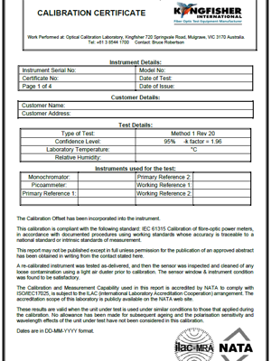 Calibration Certificate (ILAC/NATA)